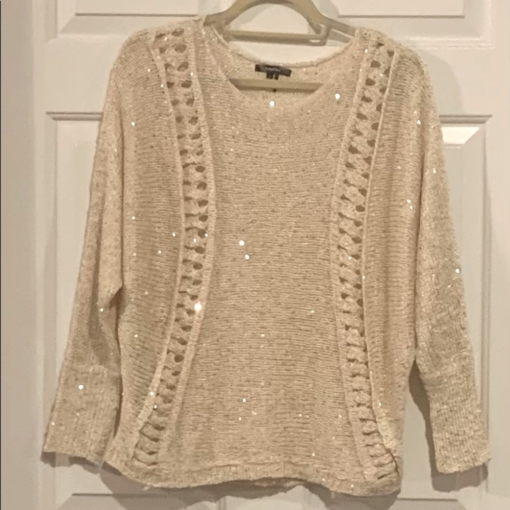 Roly Poly Cream Knit Sequence Sweater. Size L.